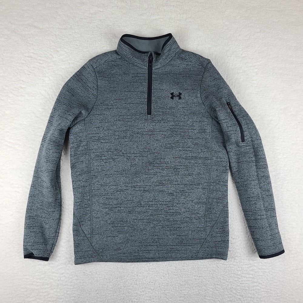 Under Armour Sweater Mens Small Dark Gray Heathered Quarter Zip Fleece Polyester